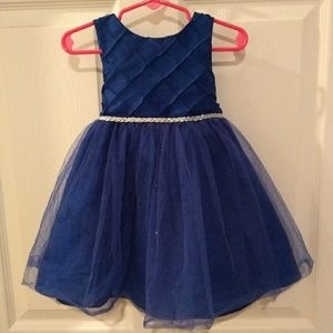 Blue formal dress with silver shrug